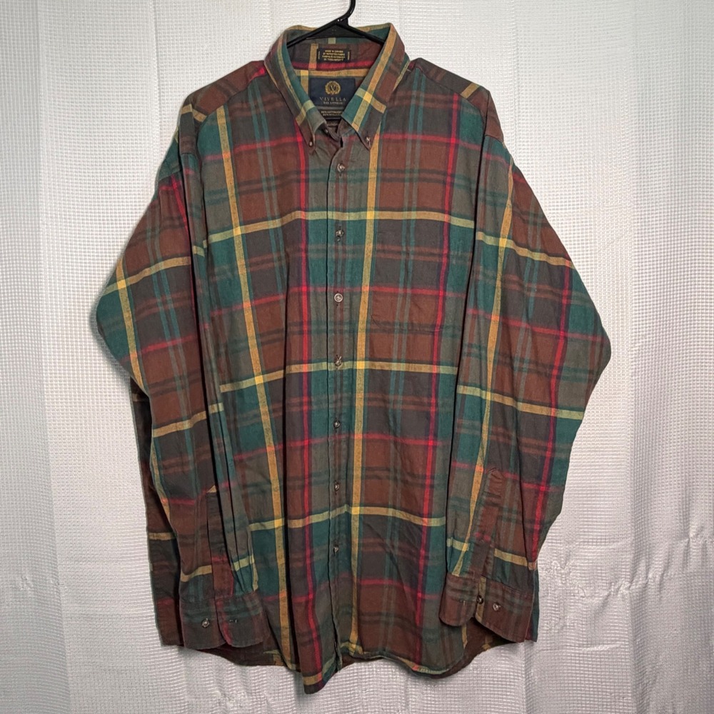 Viyella Button Down Shirt XXL Multi-color Plaid Cotton Wool Blend Traditional